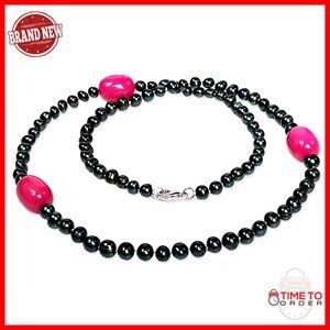 30-Inch Freshwater Pearl and Agate Necklace with Silver Beads